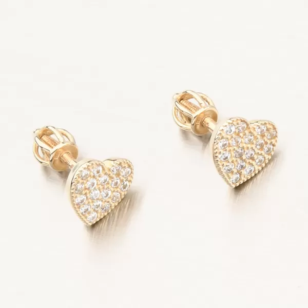 Dámské náušnice žluté zlato 585 srdce se zirkony 663P-120440