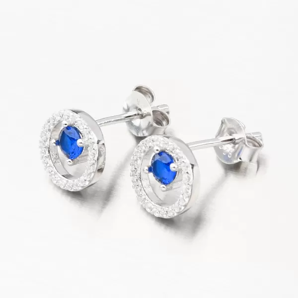 Stříbrné náušnice pecky se safírem a se zirkony PKL-2176