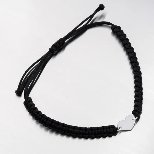 Náramek bílé zlato 585 černý provázkový se srdcem 74-007B-Black