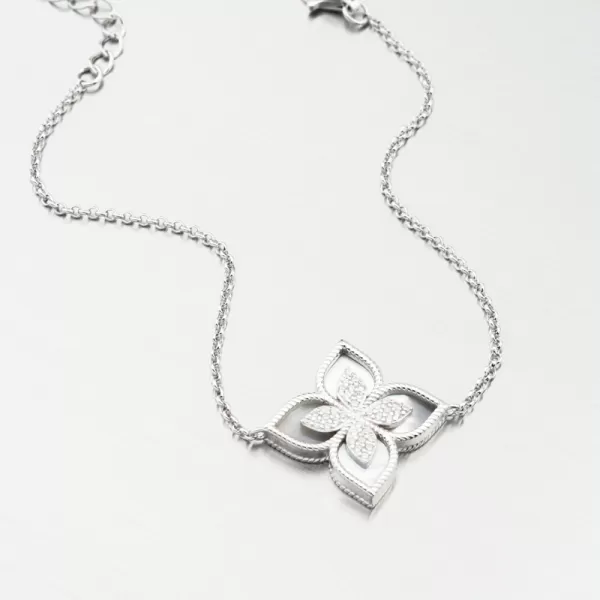 Stříbrný náramek s květinou a se zirkony PKL-4024