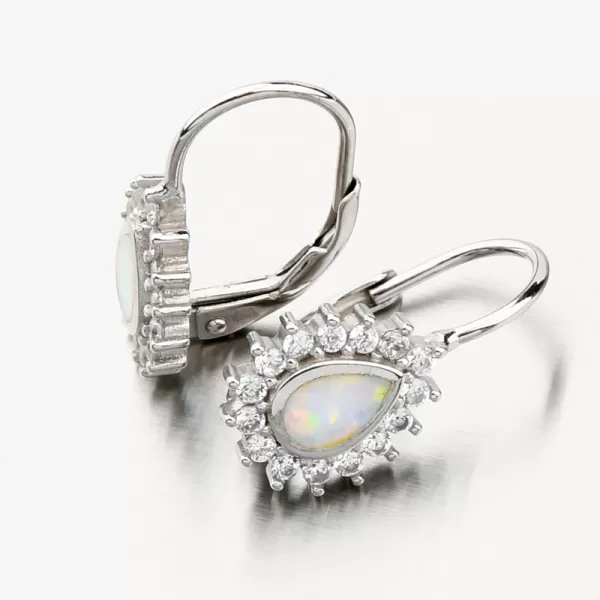 Stříbrné náušnice s bílým opálem a se zirkony PKL-2123