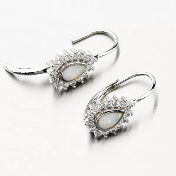 Stříbrné náušnice s bílým opálem a se zirkony PKL-2123