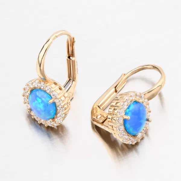 Dámské náušnice žluté zlato 585 zirkon s opál a 12R-745