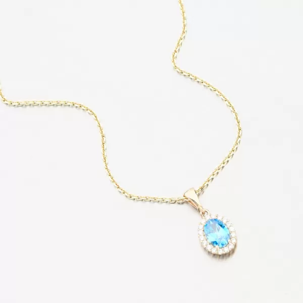 Dámský přívěsek žluté zlato 585 zirkon modrý topaz a 13R-429