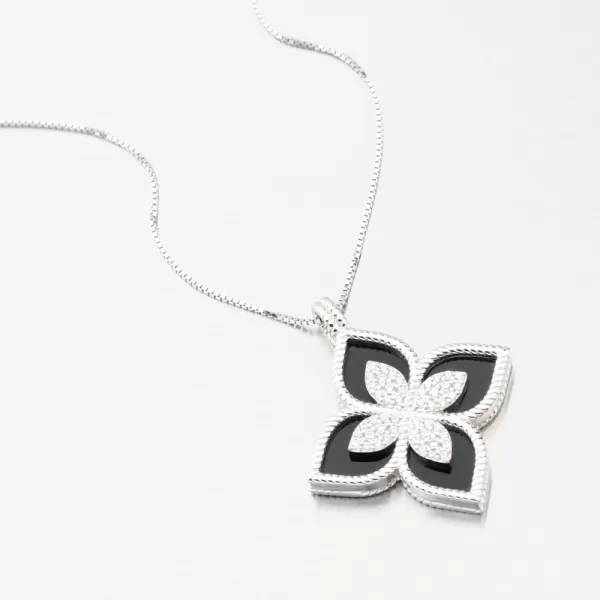 Stříbrný přívěsek černá květina se zirkony PKL-3141