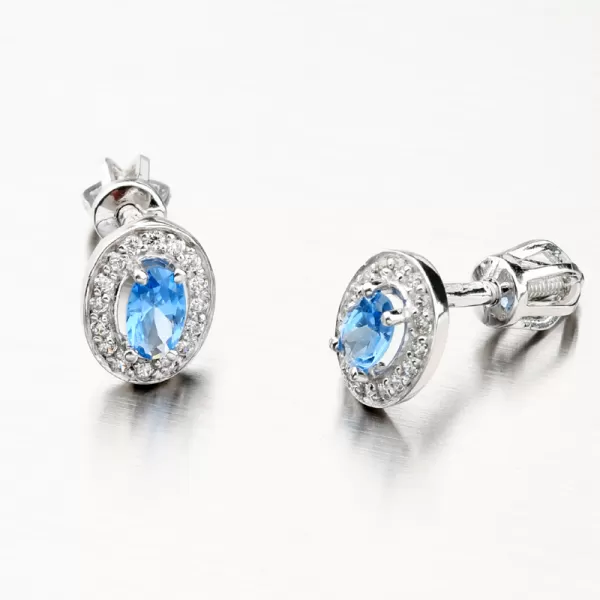Náušnice z bílého zlata se safírem a zirkony 52GZ-8049B-AKVA-SR