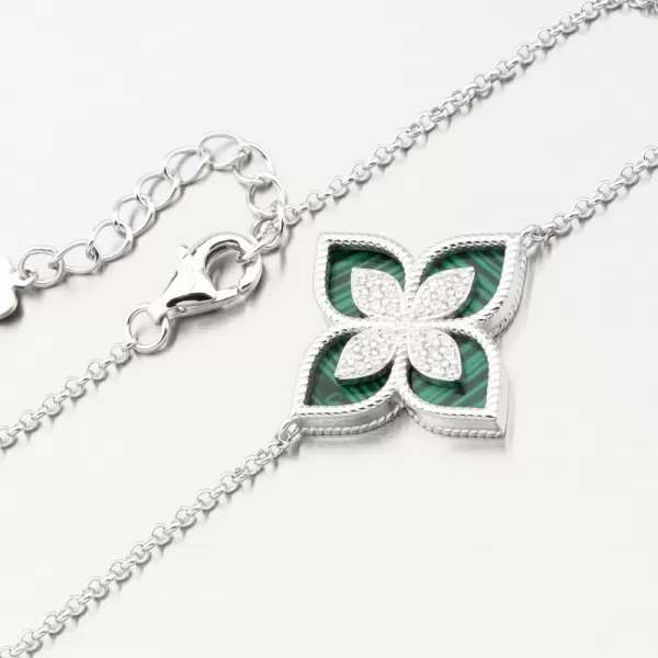 Stříbrný náramek s květinou a se zirkony PKL-4022