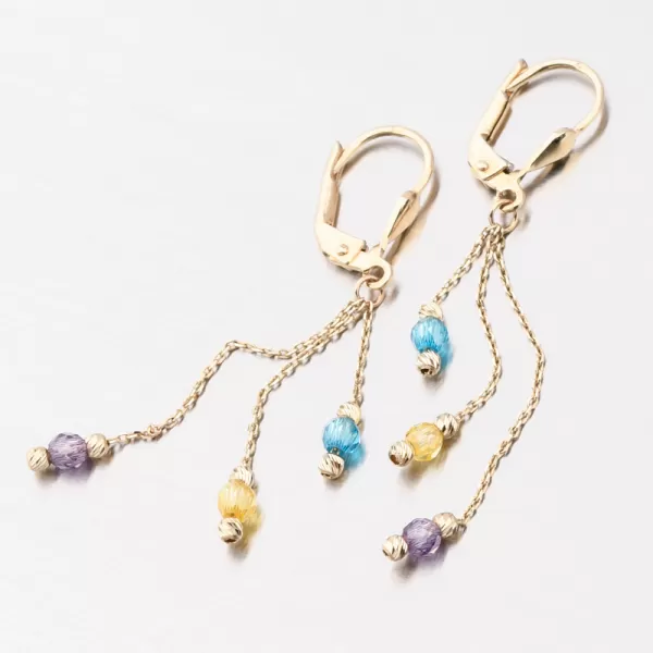 Dámské náušnice žluté zlato 585 zirkon visací s barevnými PKL12-037