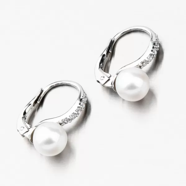 Dámské náušnice bílé zlato 585 perly a se zirkony 663P-120009-B