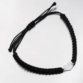 Náramek bílé zlato 585 černý provázkový se srdcem 74-007B-Black