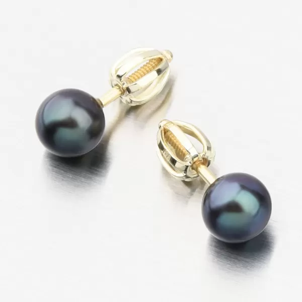 Zlaté náušnice pecky s perlou 52GZ-3006-ZL-SR-Black