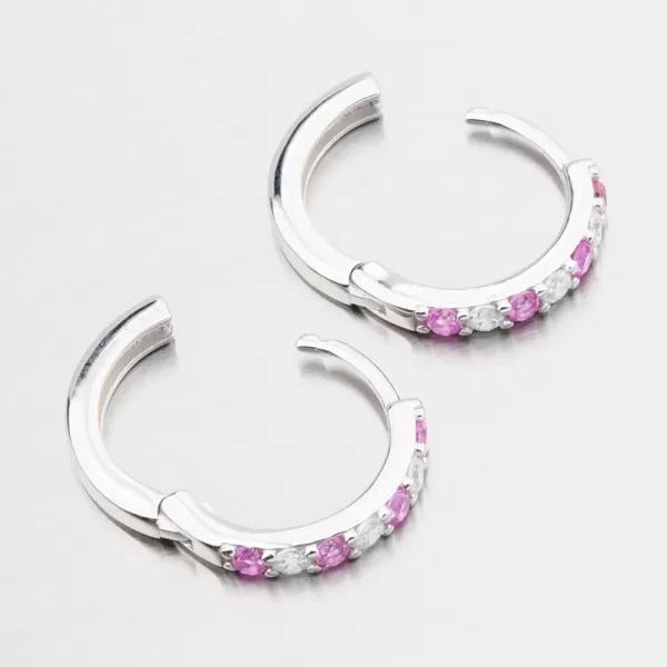 Dámské náušnice stříbro 925 zirkon kruhy s růžové kameny PKL-2276