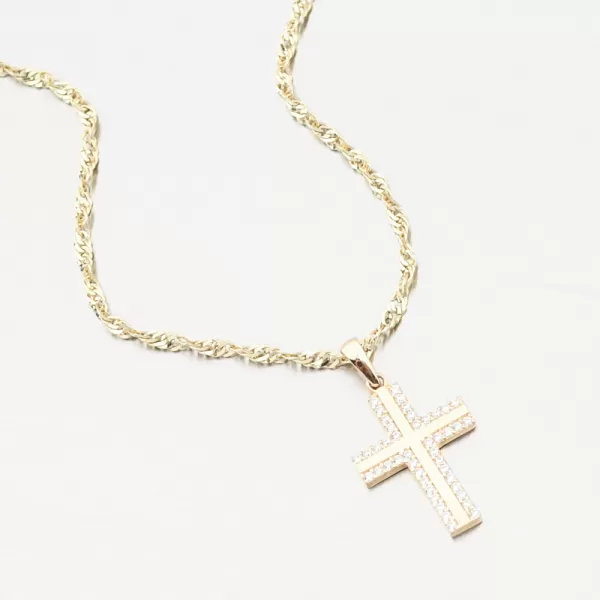 Zlatý přívěsek kříž se zirkony 13R-422