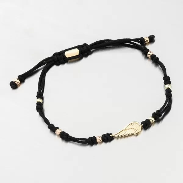 Náramek černý provázkový s andělským křídlem 74-5190ZL-Black