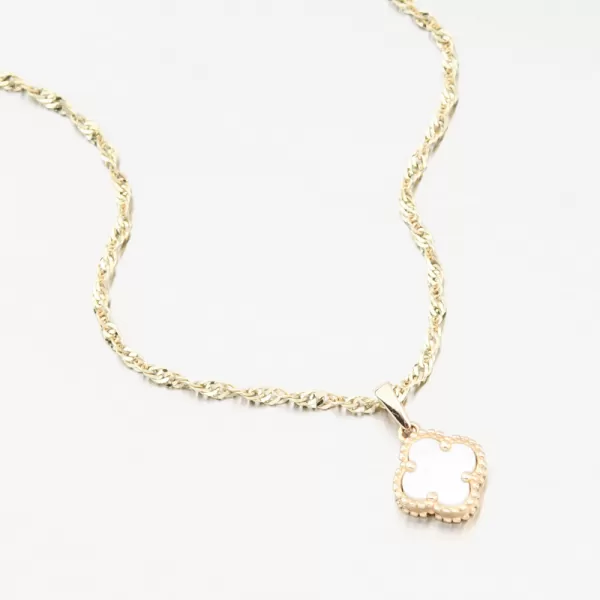 Dámský přívěsek žluté zlato 585 čtyřlístek s perletí 13R-425