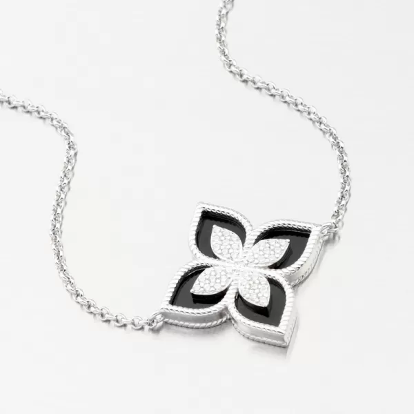 Stříbrný náramek s černou květinou a se zirkony PKL-4021