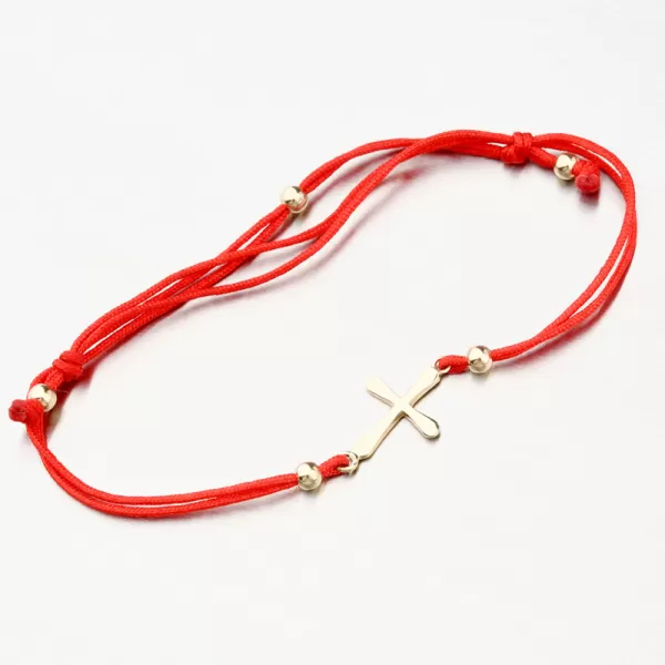 Náramek z červeného provázku s křížem 164P-142235