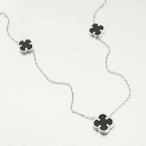 Dámský náhrdelník bílé zlato 585 se čtyřlístky 15R-057