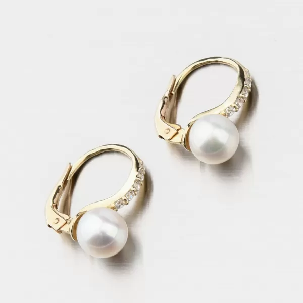 Dámské náušnice žluté zlato 585 perly s a se zirkony 663P-120009-ZL