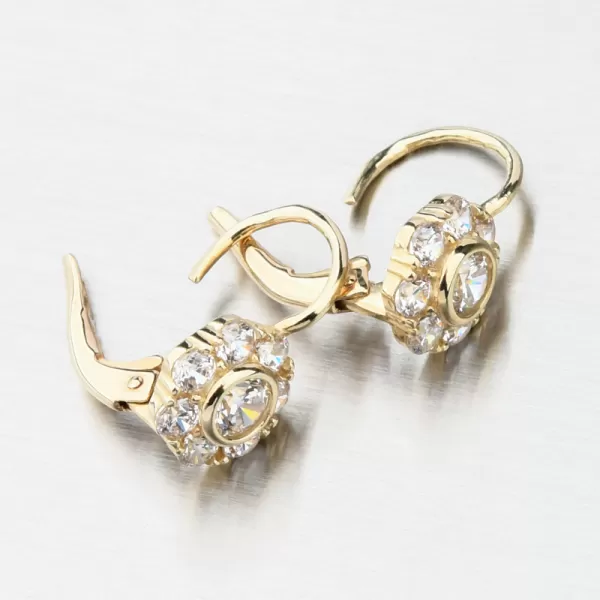 Dámské náušničky žluté zlato 585 kytičky se zirkony 663P-120388