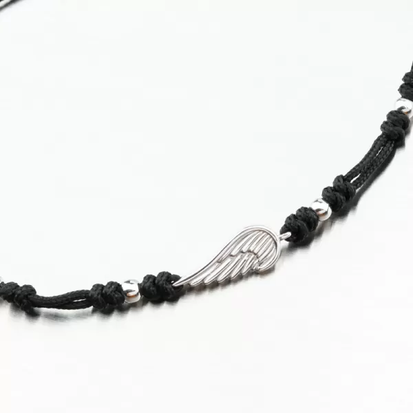 Náramek z černého provázku s andělským křídlem GZF5190-B