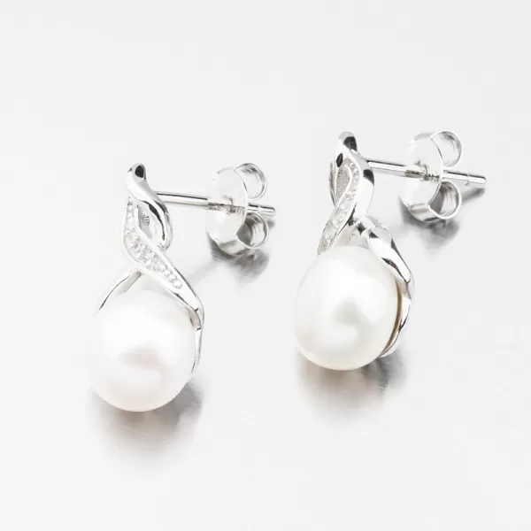 Stříbrné náušnice s perlou a se zirkony UPST-122616