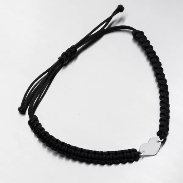 Náramek černý provázkový se srdcem 74-007B-Black