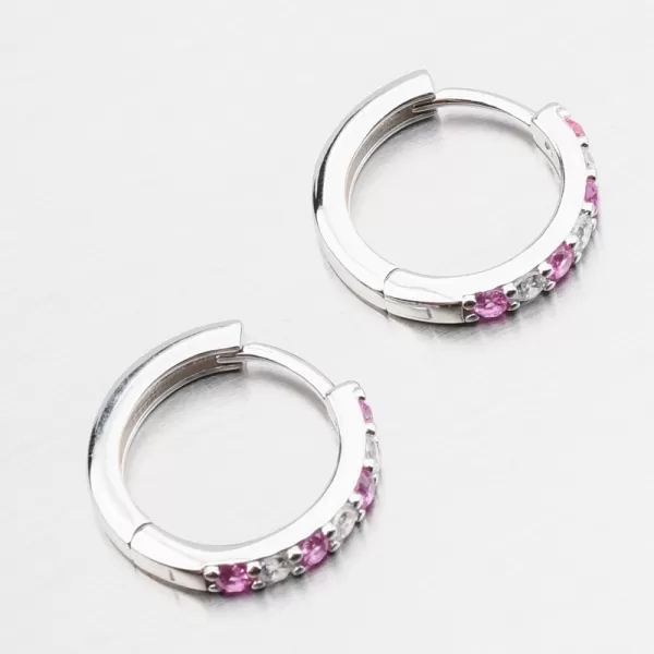 Dámské náušnice stříbro 925 zirkon kruhy s růžové kameny PKL-2276