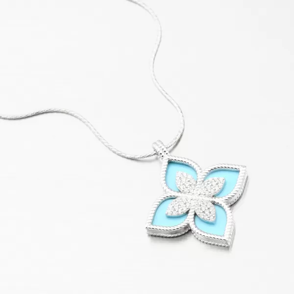 Stříbrný přívěsek modrá květina se zirkony PKL-3140