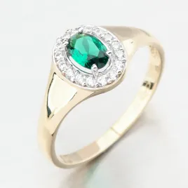Dámský prsten žluté zlato 585 zirkon smaragd 51GZ-8055-ZL-SMAR