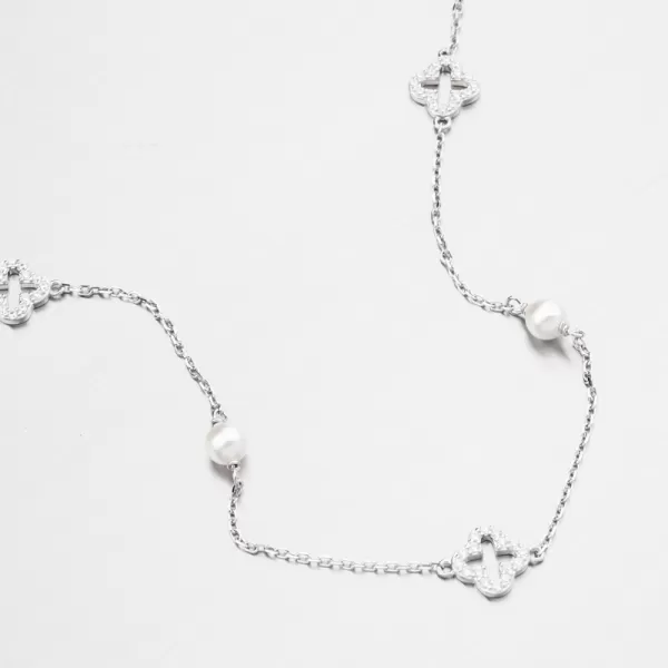 Dámský náhrdelník stříbro 925 perly čtyřlístkem a PKL-5026