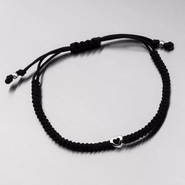 Náramek černý provázkový se srdcem 74-5419B-Black