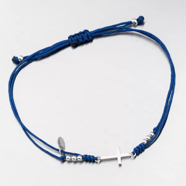 Stříbrný provázkový náramek s křížkem BST-14390-Blue