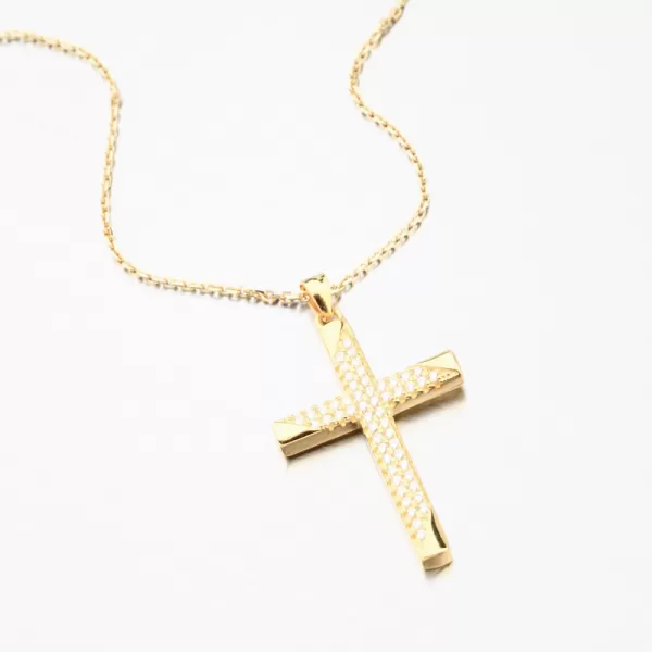 Zlacený stříbrný kříž se zirkony HST-13687