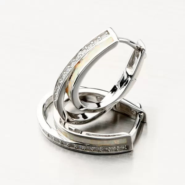 Visací stříbrné náušnice s bílým opálem a se zirkony PKL-2137