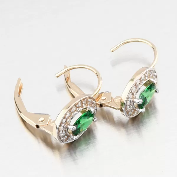 Dámské náušnice žluté zlato 585 zirkon se smaragd 52GZ-8049-ZL-SMAR-KL