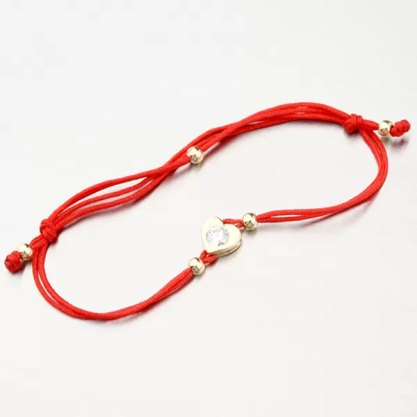 Náramek z červeného provázku se srdcem a se zirkonem 164P-142227-CV
