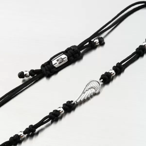 Náramek z černého provázku s andělským křídlem GZF5190-B