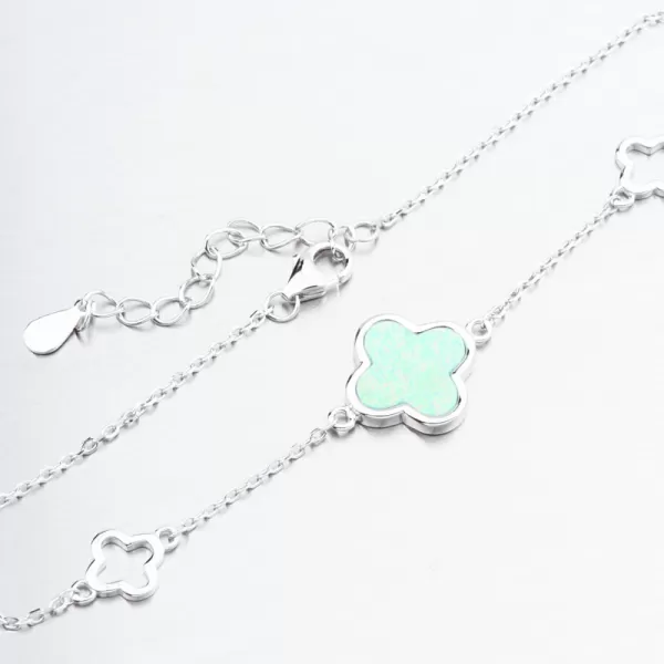 Dámský náramek stříbro 925 čtyřlístkem a zelený opál PKL-4034