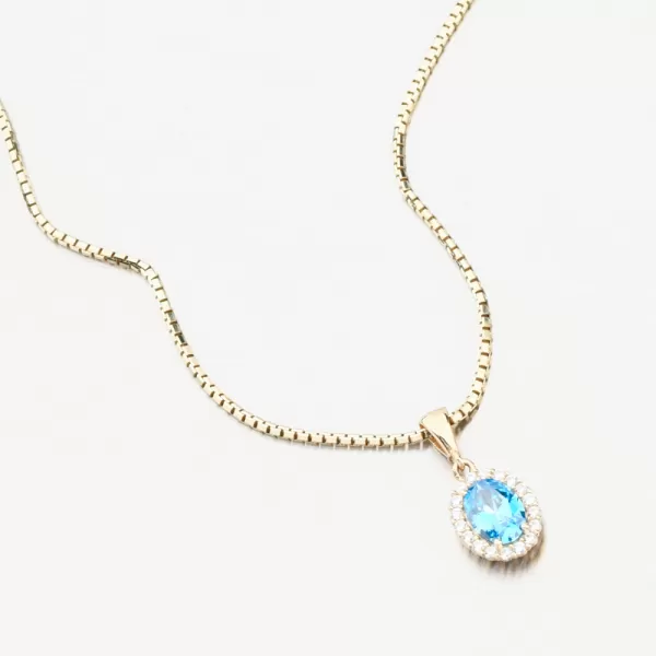 Dámský přívěsek žluté zlato 585 zirkon modrý topaz a 13R-429