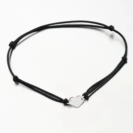 Náramek bílé zlato 585 černý provázkový se srdcem 74-005B-Black