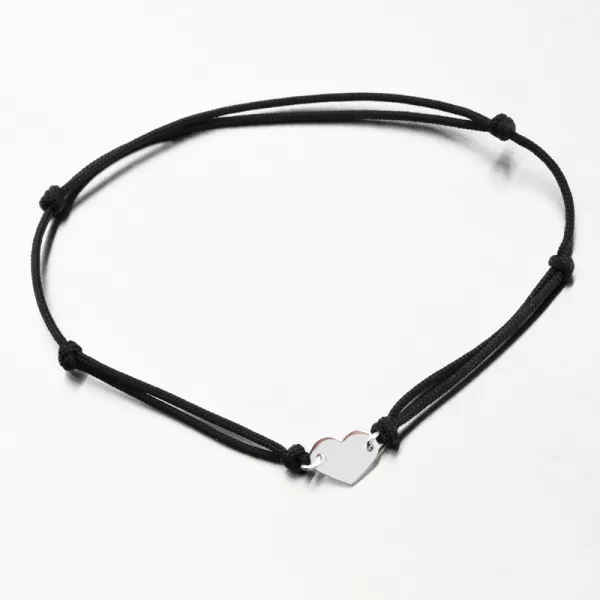 Náramek černý provázkový se srdcem 74-005B-Black