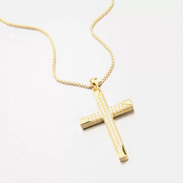 Zlacený stříbrný kříž se zirkony HST-13687