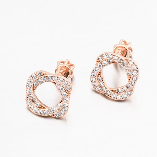 Náušnice z růžového zlata pecky se zirkony 668P-120289-CV