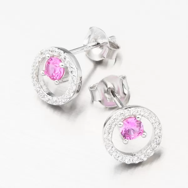 Stříbrné náušnice pecky s růžovým zirkonem PKL-2177