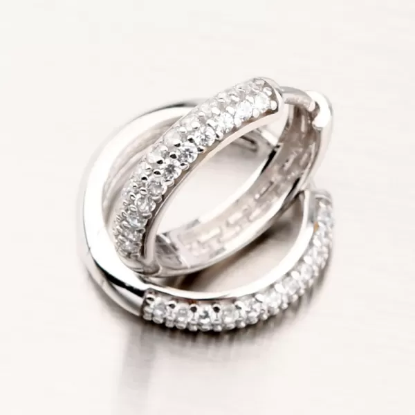 Dámské náušnice bílé zlato 585 kruhy se zirkony 12R-757