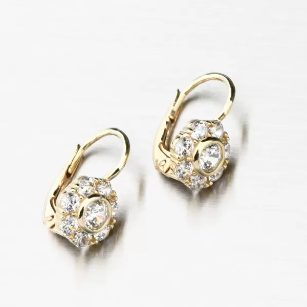 Dámské náušničky žluté zlato 585 kytičky se zirkony 663P-120388