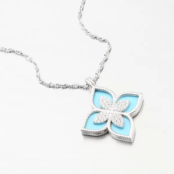 Stříbrný přívěsek modrá květina se zirkony PKL-3140