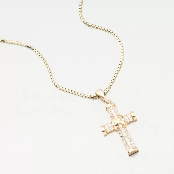 Přívěsek žluté zlato 585 zirkon kříž 13R-423