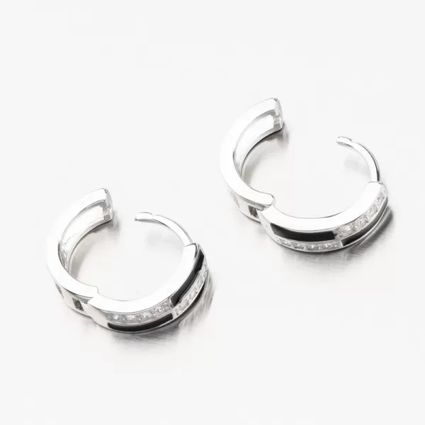 Stříbrné kruhy se zirkony a s černým zdobením PKL-2180